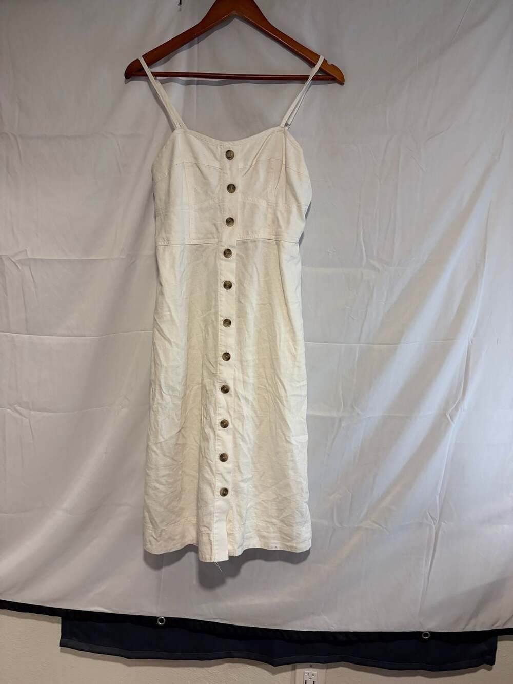 Universal Thread Button Front Midi Dress Size M White Linen